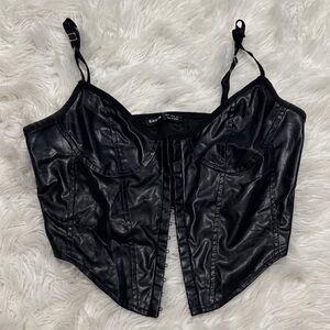 SHEIN Black Faux Leather Bodysuit